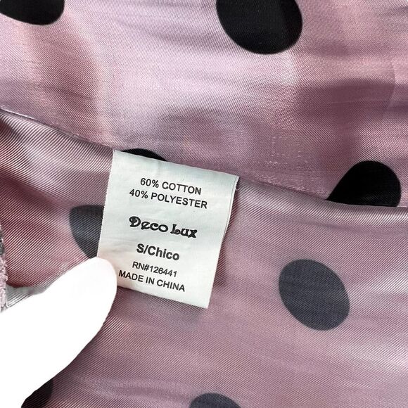 Pre-Loved Deco Lux Open Back Blouse Long Sleeve Crop Top Purple Black Dots US S - Picture 11 of 14